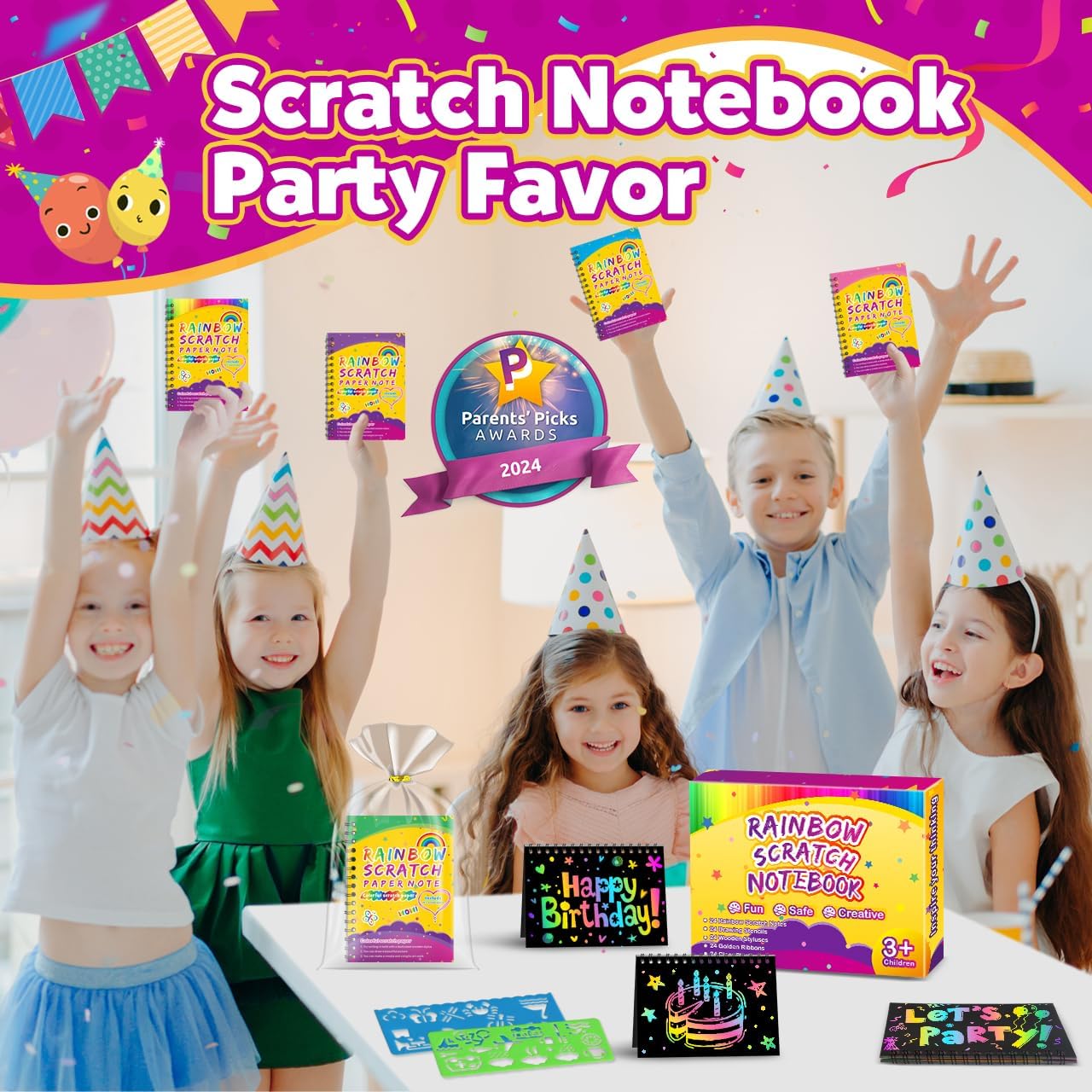 Party Favors for Kids 4-8-12: 24 Pack Scratch Rainbow Art Crafts Notebook, Coloring Book Goodie Bags Stuffers Kit, Bulk Birthday Gift Classroom Prizes Girl Boy Toddler