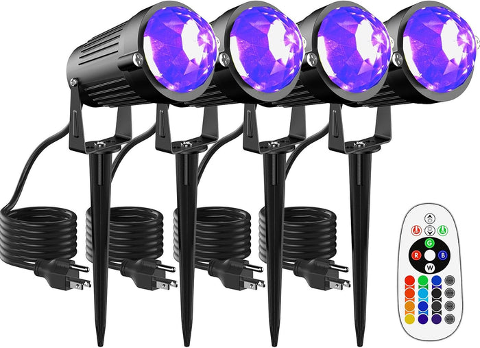 Halloween Christmas LED Spot Lights Outdoor Black Light Projector, 12W Color Changing Landscape Lighting Wired 120V IP65 Waterproof Outdoor Spotlight for Glow Party Garden Yard Indoor Decor(4Pack)