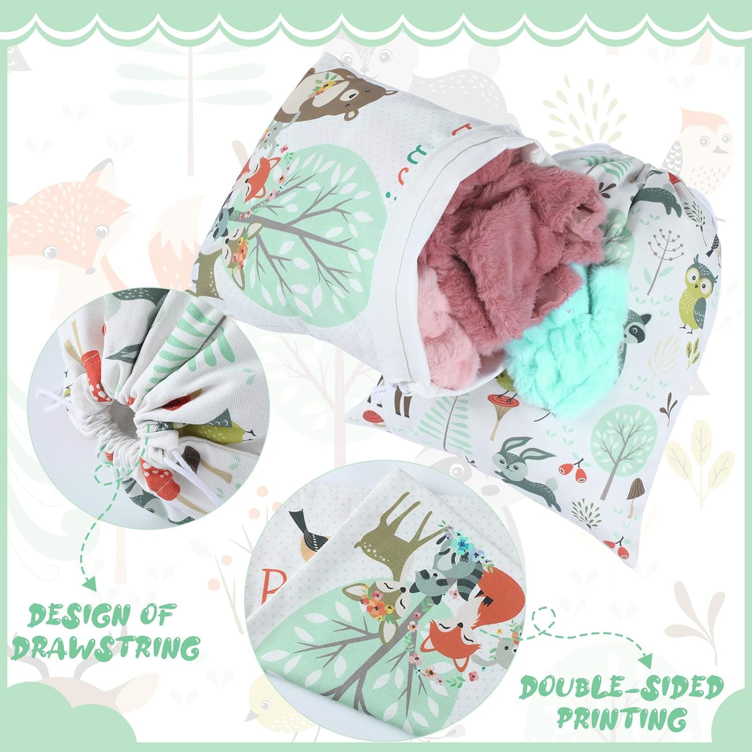 Shappy 2 Pcs Drawstring Fabric Gift Bags, Woodland Animal Reusable Gift Wrap, 15.75 x 11.81'' Large Bag for Baby Shower Party Favor Gender Reveal Birthday Party Supplies