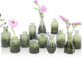 Green Glass Bud Vases Set of 12, Mini Flower Vase for Centerpieces, Small Glass Vases in Bulk for Wedding Decorations, Vintage Vase for Bridal Shower, Party, Recepetion, Home Table Décor