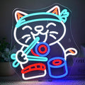 Wanxing LED Neon Sign for Wall Decor, Ramen Cat Eat Sushi Neon Light, USB Powered Dimmable, 5V/2A, 12.6"x13.8" for Home, Party, Gift, Office, Bedroom, Kitchen, Sushi Lover