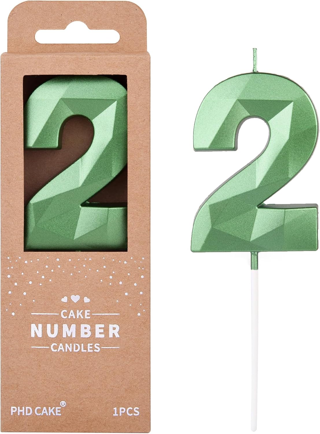 PHD CAKE 2.76 Inch Crystal Green 2 Number Cake Candle, Numeral Birthday Candles, Green Number Candles, Party Celebration
