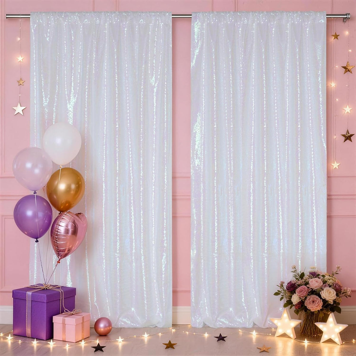 squarepie 2 pcs 4x10ft iridescent sequin backdrop for, close-up detail