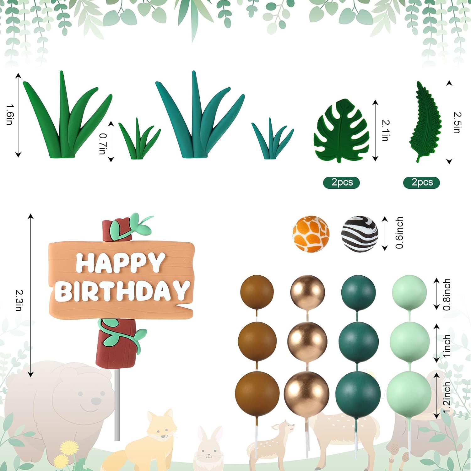 Tallew 42 Pcs Safari Jungle Animal Cake Toppers Wild One Lion Giraffe Elephant Monkey with Leaves Cake Decorations for Wild Zoo Birthday Baby Shower Party Supplies