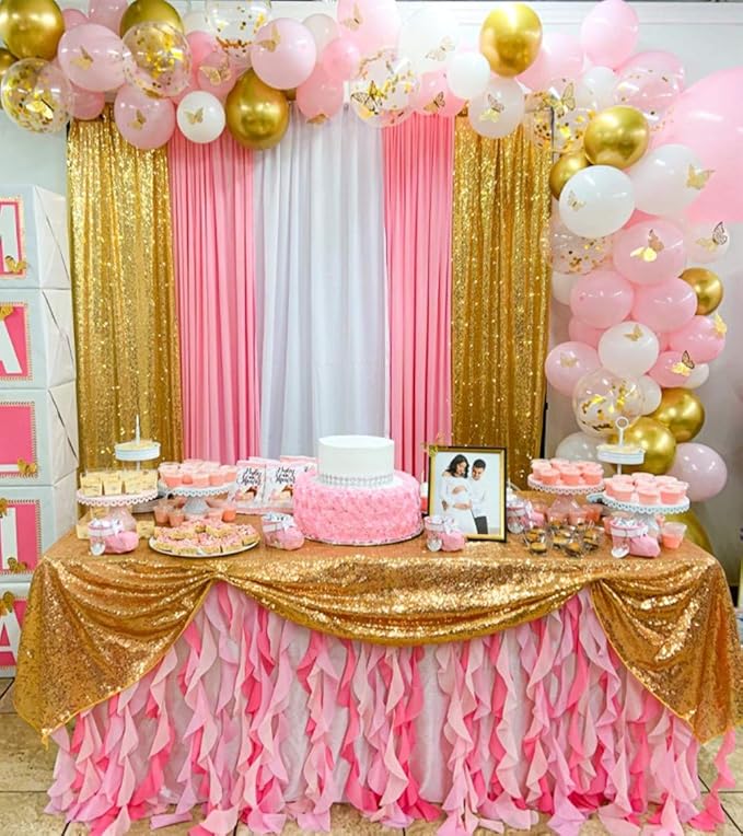 SquarePie Sequin Backdrop Curtain Not See Through Background for Wedding Party 2FT x 8FT 2P Gold