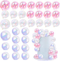 32 PCS Colorful Ball Shaped Cake Topper Pearl Balls Cupcake Cake Insert Topper for Birthday Party Wedding Decoration (White Clear Pink)
