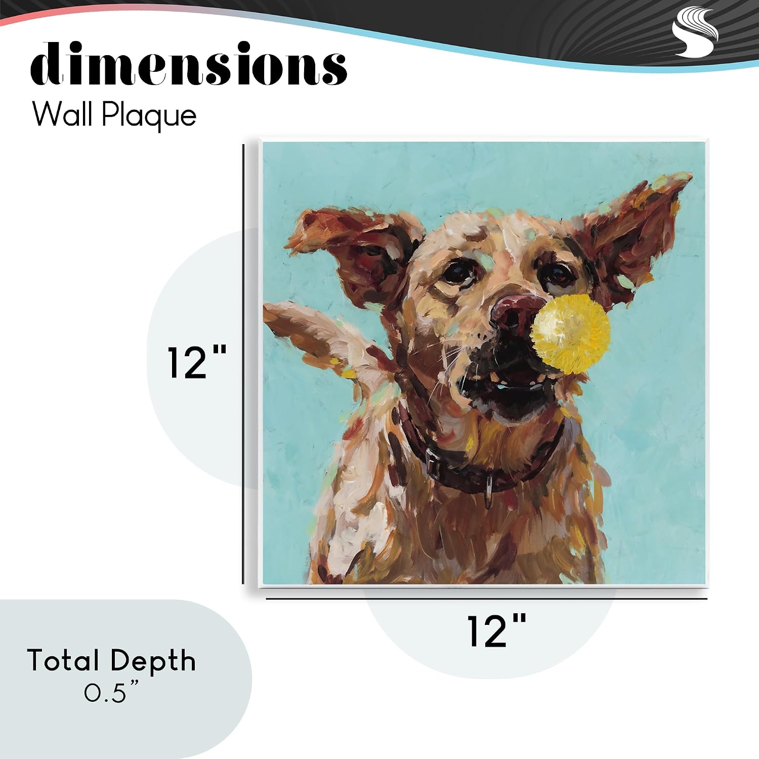 Dog Playing with Ball Joyful, 12 x 12 Inch Mounted Print on Wall Plaque | Stupell Industries · By Studio Bautista · Ready to hang · Great for living room or game room · Made in USA