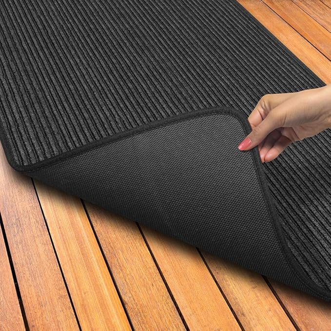 House, Home and More Indoor Outdoor Double-Ribbed Carpet Runner with Skid-Resistant Rubber Backing - Smokey Black - 4 Feet x 50 Feet
