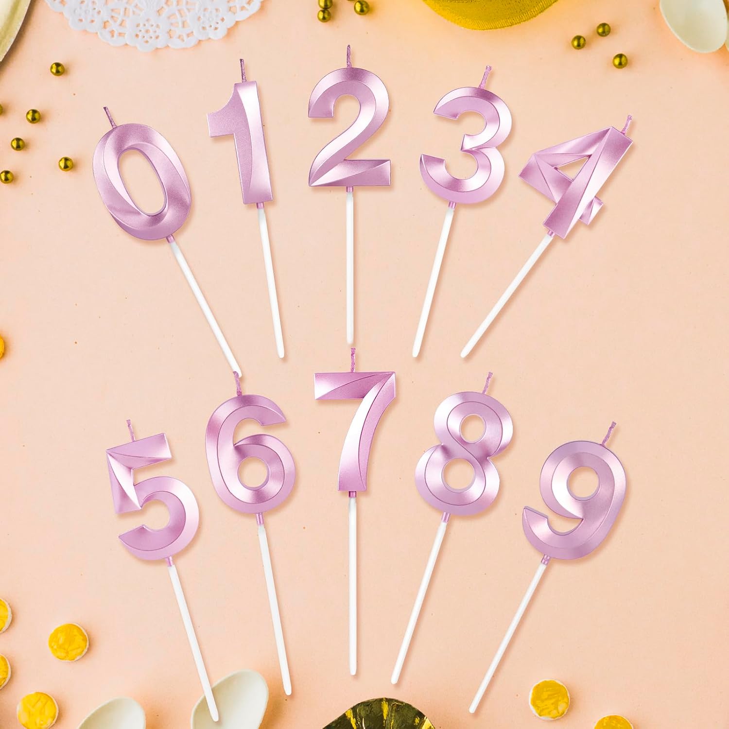 BEAN LIEVE Numeral Birthday Candles - Birthday Cake Candles Numeric Candles Number 0 1 2 3 4 5 6 7 8 9 Used for Cake Decoration on Birthday Parties and Wedding Anniversary Celebration（Rose Gold