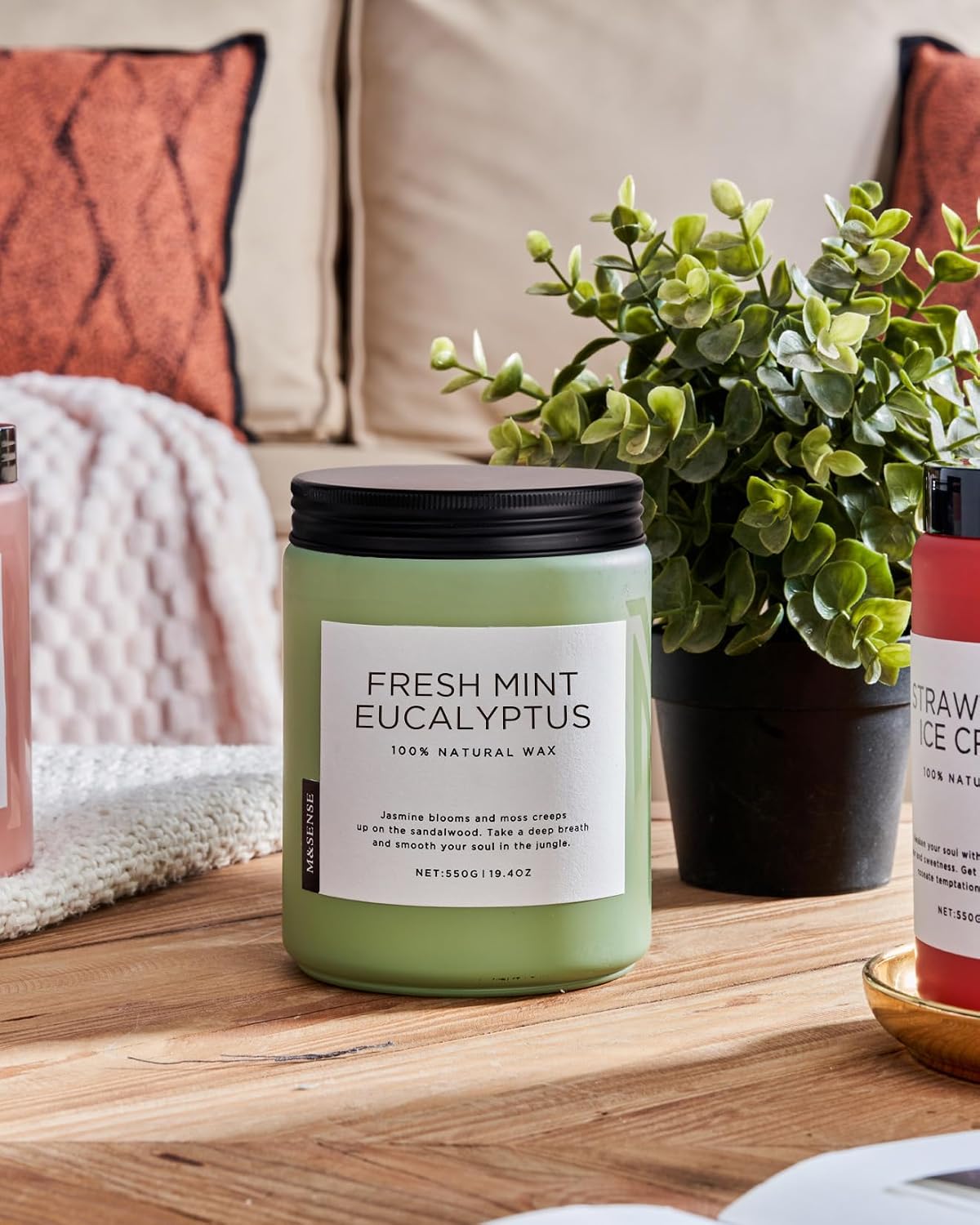 M&SENSE Eucalyptus & Mint Scented Jar Candle, Large 19.4oz Natural Soy Wax, 110-Hour Long Lasting Non-Toxic Clean Burning, Fresh Smelling Home Aromatherapy for Spa Stress Relief, Gifts for Men Women