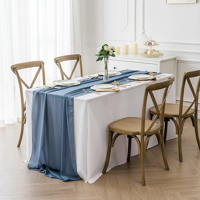 12Pack 9ft Chiffon Table Runner 14x108 Inch Sheer Romantic Table Runner for Wedding Birthday Party Bridal Shower Outdoor Decoration-Dusty Blue