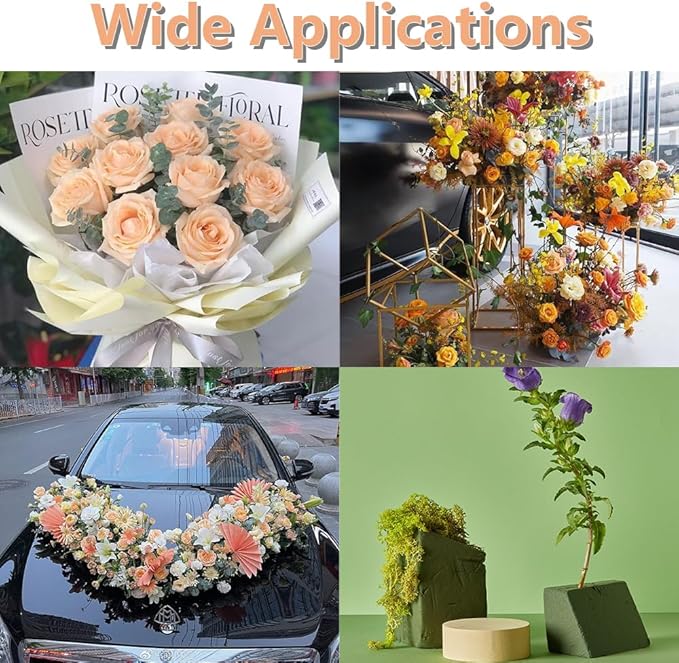FLORABELS 6 PCS Wet Floral Foam Blocks for Fresh Flowers, Each (9"L x 4.1"W x 2.7"H)Green Foam for Flower Arrangements, Florist Foam Bricks for Weddings, Birthdays Gifts, Flower Foam Blocks for Crafts