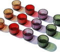 VOHO 4 Colors Tealight Candle Holder Fall Decor Set of 12, Votive Candle Holders for Table Centerpiece, Ribbed Tea Light Candle Holder Glass for Halloween/Thanksgiving/Christmas Decorations/Gifts