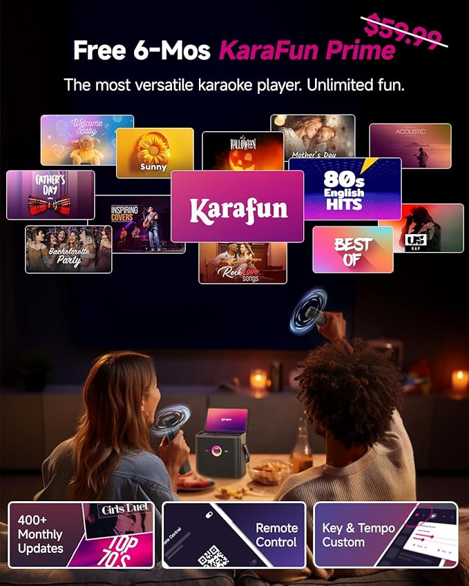Ikarao Karaoke Machine for Adults, with Lyrics Display and Screen, Karaoke System for YouTube, 2 Wireless Microphones, Autotune & Echo, KaraFun Prime, Portable Karaoke Speaker for Home Outdoor Party