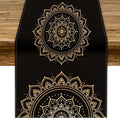 Golden Mandala Table Runner, Traditional Indian Gold Black Flower Vintage Luxury Bohemian Mandala Table Runner for Home Kitchen Dinning Table Indoor Outdoor Holiday, 13x36inch
