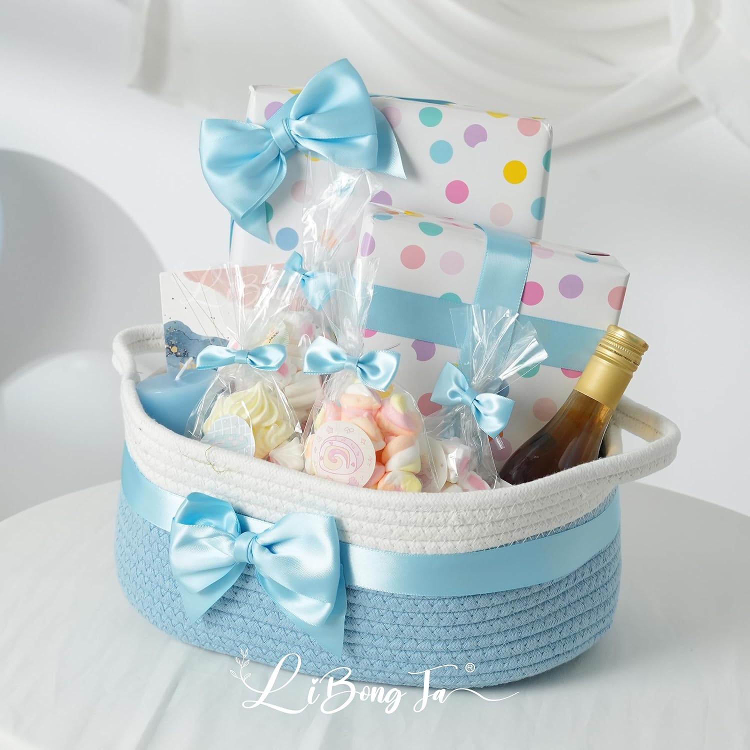 Blue Bows 24 PCS Baby Blue Satin Ribbon Bows 4" Pre-Tied Twist Tie Bow for Gift Wrapping Treat Bags Cake Pops Candy Apple Crafts Baby Shower Birthday Wedding Party Favors