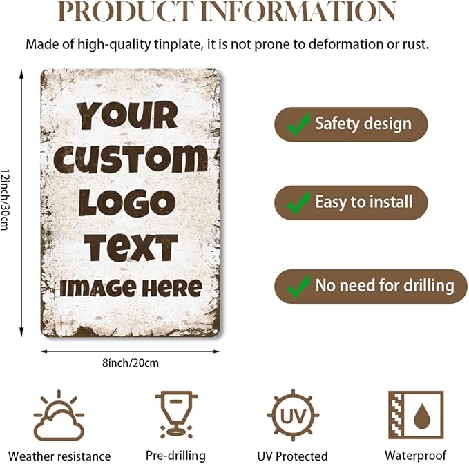 Personalized Metal Sign Custom with Photo Text Logo for Outdoor Yard Garden Home Business Wedding Wall Decor Street Sign Style (Vertical)