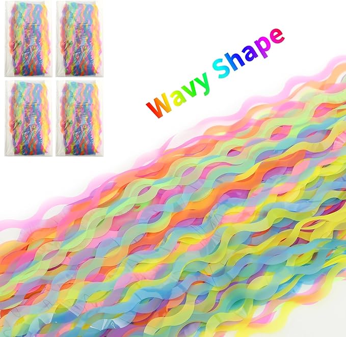 4 Pack Colorful Foil Fringe Curtain Backdrop - 3.3 x 6.6ft Wavy Rainbow Tinsel Backdrop Curtain Metallic Streamers Holiday Photo Booth Party Decorations