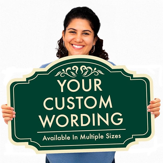 Custom Decorative Outdoor Metal Sign - Personalized Aluminum Driveway Sign, Waterproof, Made in USA - Design 2 Forest Green 12x8 In