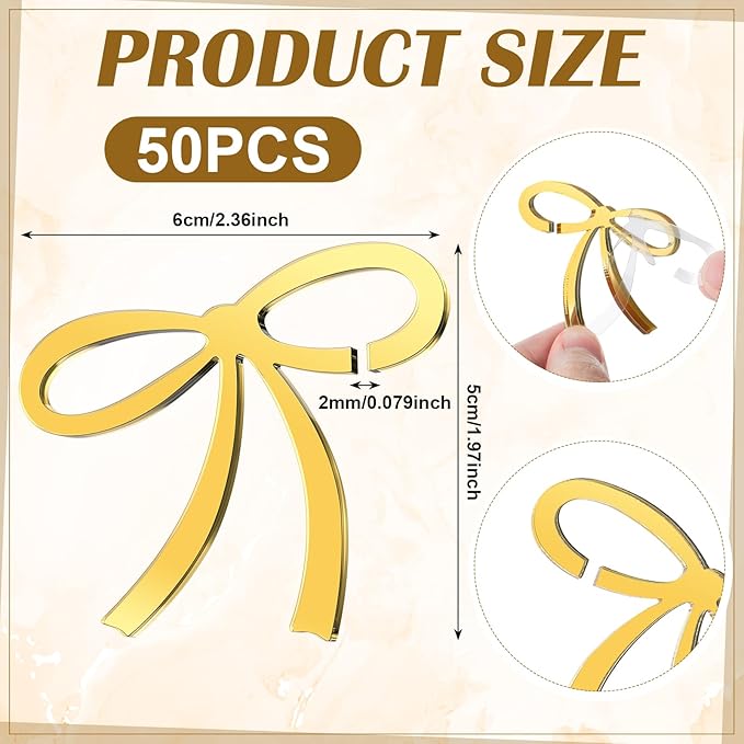 50 Pcs Bows Drink Tags Coquette Bow Wine Glass Charms Acrylic Bowknot Drink Tag for Bachelorette Birthday Wedding Coquette Tasting Party Decor Accessory(Gold)