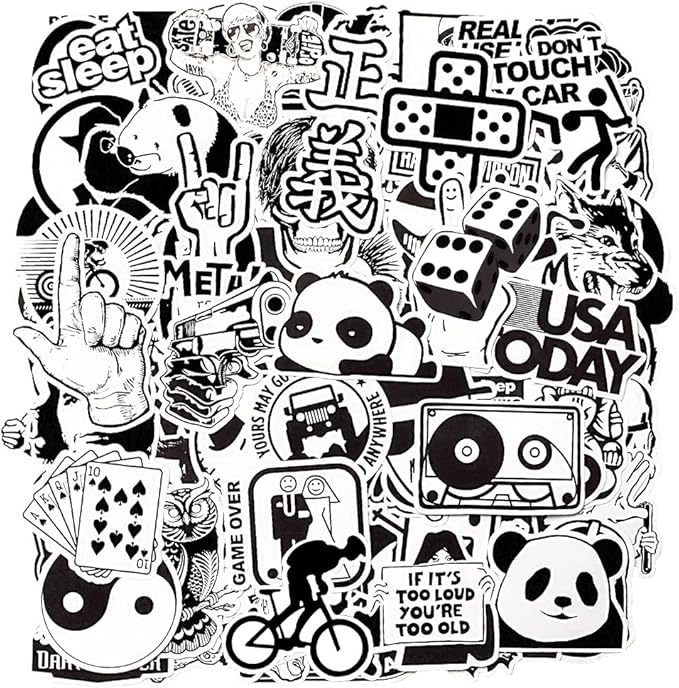 QTL Black and White Stickers for Adults Funny Stickers for Laptop Skateboard Bumper Bike Car Decals Waterproof Vinyl Pack 100Pcs