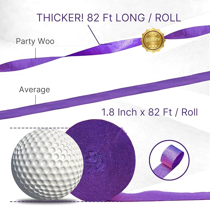 PartyWoo Purple Crepe Paper Streamers 4pcs 328ft Pack of Dark Purple Crepe Paper Streamers for Birthday Gender Reveal Baby Shower Bachelorette Graduation Princess Butterfly Theme Party Decorations