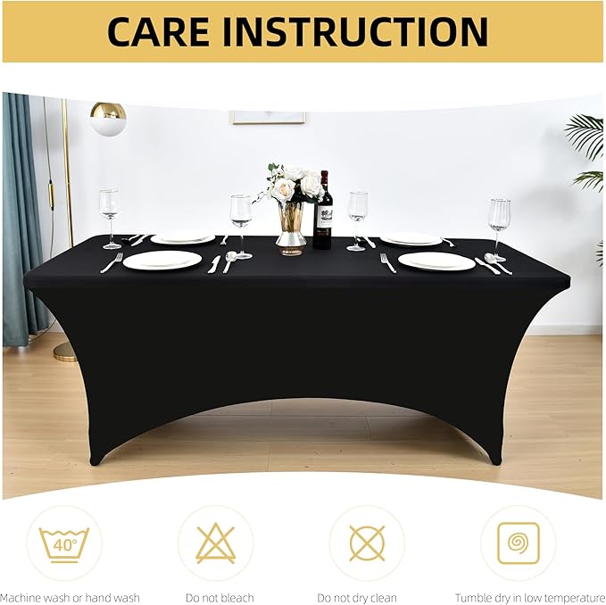 10-Pack 6ft Black Spandex Table Covers for Rectangle Standard Folding Tables - Wrinkle Resistant Stretch Tablecloths - Ultimate Fitted Table Protector for Parties, Banquet, Wedding