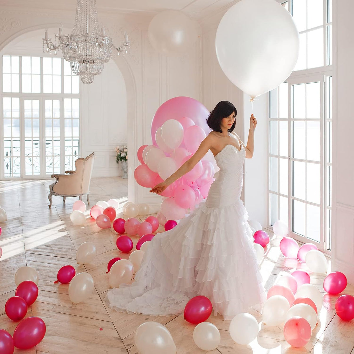 leitee 600 pcs hot pink balloons different sizes, side view