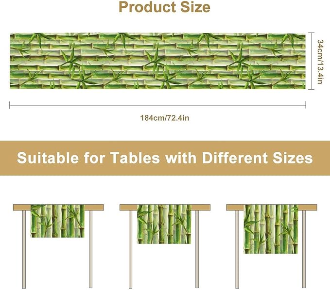 Bamboo Table Runner,Green Plant Print Table Runner for Kitchen Dining Table Home Party Decoration 13x90 Inch