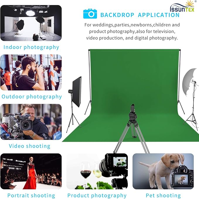 ISSUNTEX 10X20 ft Background Muslin Backdrop, Photo Studio, Collapsible High Density Screen for Video Photography and Television-Green