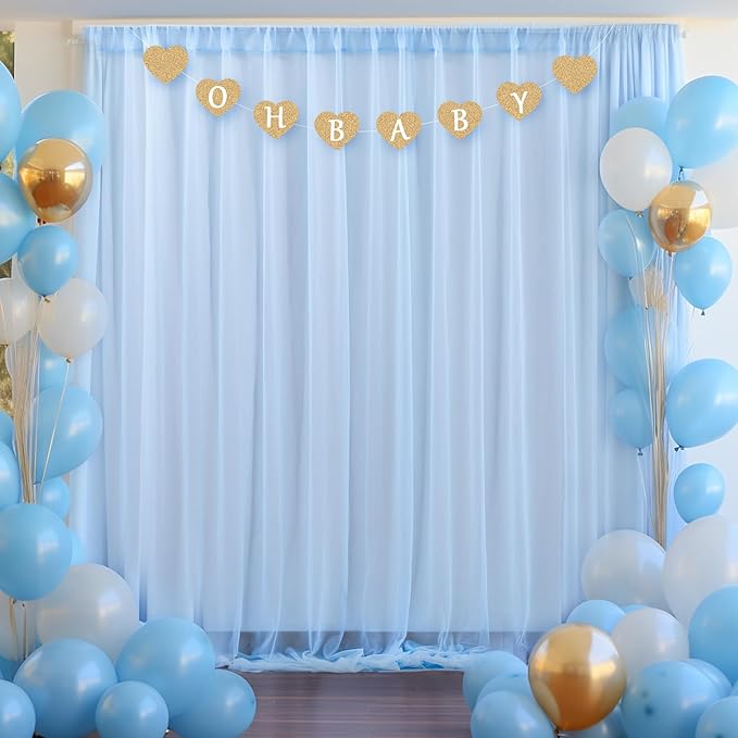 PARTISKY 20ft X 10ft Baby Blue Tulle Backdrop Curtain for Parites, Sheer Backdrop Curtains Fabric Drapes for Wedding Ceremony Arch Party Stage Decorations