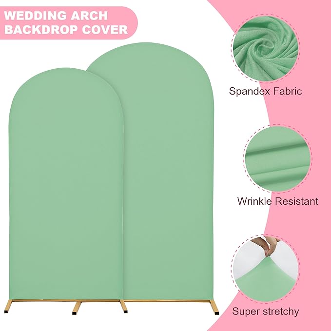 6.6FT Wedding Arch Covers Arch Backdrop Cover Arch Stand Covers Set Arch Cover Spandex Fabric Stretchy Backdrop for Wedding Birthday Party Decoration Baby Shower (Mint Green)