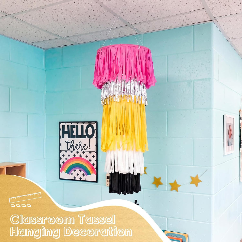 Glooglitter Giant Pencil Classroom Decoration Fringe Chandelier 39 Inch 3D Hanging Tinsel Jumbo Pencil Tassel Ceiling Back to School First Day of School Teacher Creative Party for Study Room Playroom