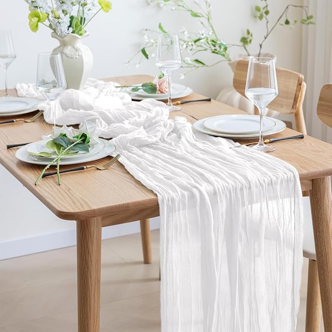 Asee'm 6pcs Cheesecloth Table Runner 120 Inches Long Ivory Boho Gauze Cheese Cloth Runner 10FT Rustic Sheer Table Runners for Christmas Wedding Party Baby Shower Spring Easter Decoration
