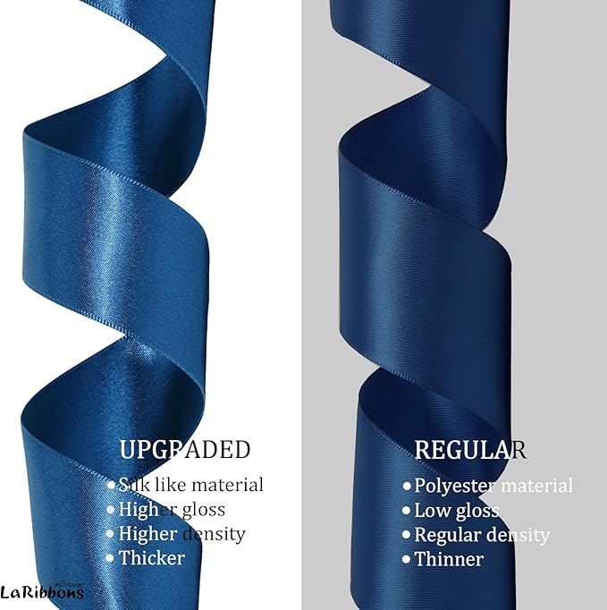 LaRibbons Navy Satin Ribbon 3/8 Inch 50 Yards Thin Luxury Double Faced Blue Silk Ribbon for Flower Bouquet Crafts Gift Wrapping Wedding Bow Decoration