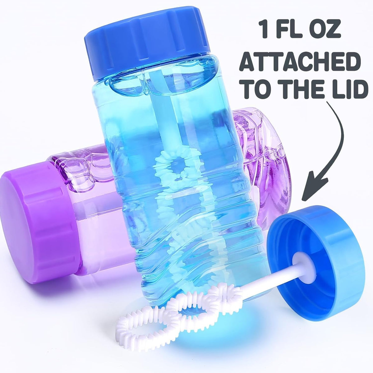 100 Pack 10 Neon Color Bubble Bottles Bulk, Wand Attached Cap Party Favor