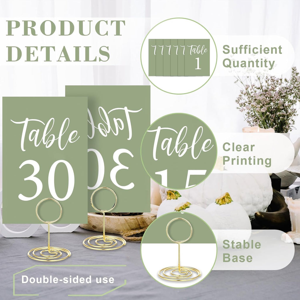 Table Numbers Cards 1-30 Wedding Table Numbers with Holder Table Number Stands Bulk Wedding Table Signs Sage Green with Head Table Card for Bridal Shower Wedding Anniversary Birthday (Sage Green)