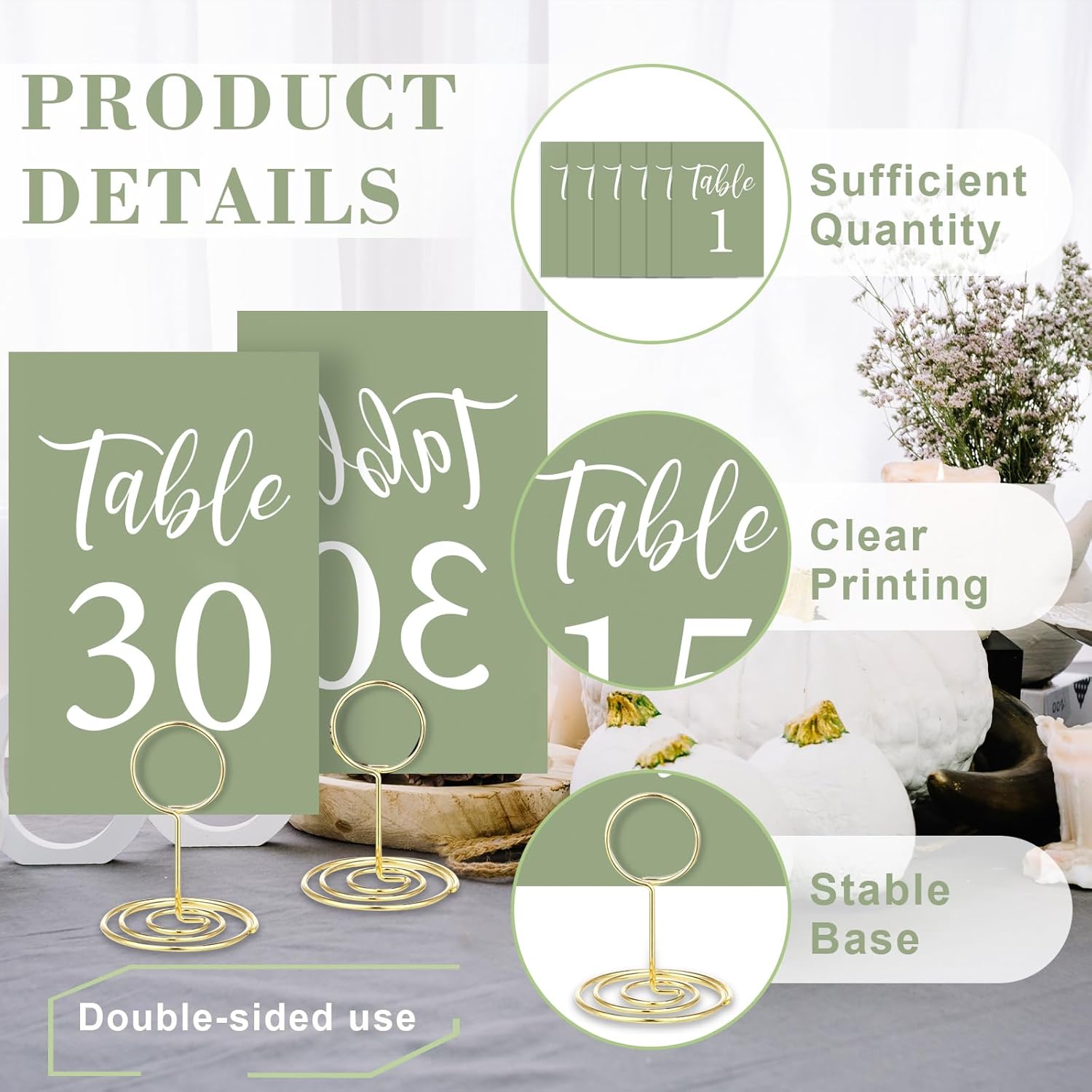 Table Numbers Cards 1-30 Wedding Table Numbers with Holder Table Number Stands Bulk Wedding Table Signs Sage Green with Head Table Card for Bridal Shower Wedding Anniversary Birthday (Sage Green)