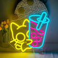 Looklight Cat Boba Tea Neon Sign,Yellow Cute Kitty Bubble Tea Neon Signs for Wall Decor,Dimmable LED Neon Light Bar Sign,USB Light Up Signs for Dimsum Store Bar Milk Tea Shop