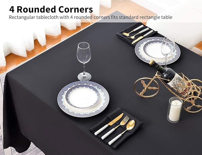 Surmente 5 Pack Black Tablecloth 90 x 132-inch Rectangular Polyester Table Cloth for Weddings, Banquets, or Restaurants