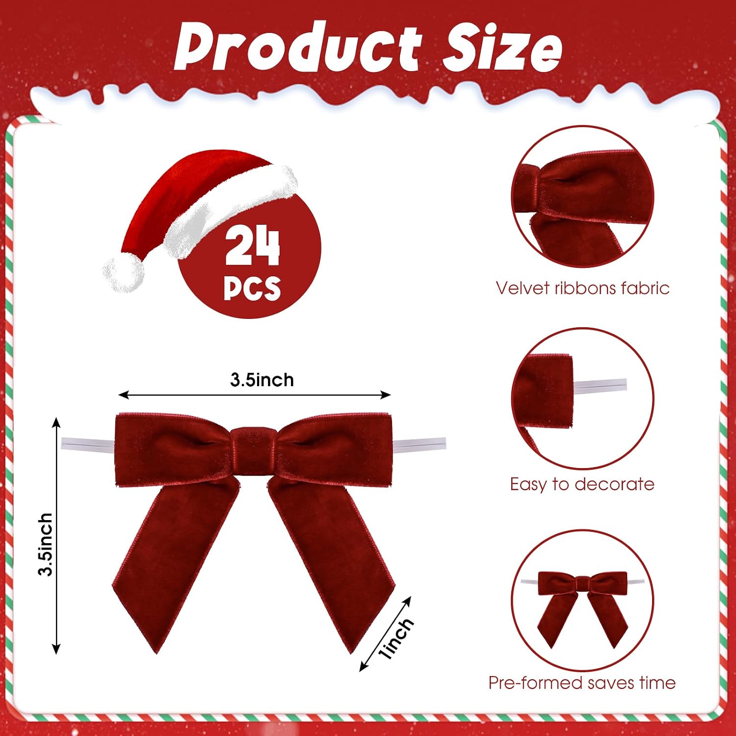 Christmas Bows - 24 Pcs Burgundy Velvet Bows for Christmas Tree, Wreath, Gift Wrapping, Crafts, Wedding, Party, Twist Tie Bows for Treat Bag Bakery Candy Bags, Home Decor (Burgundy)