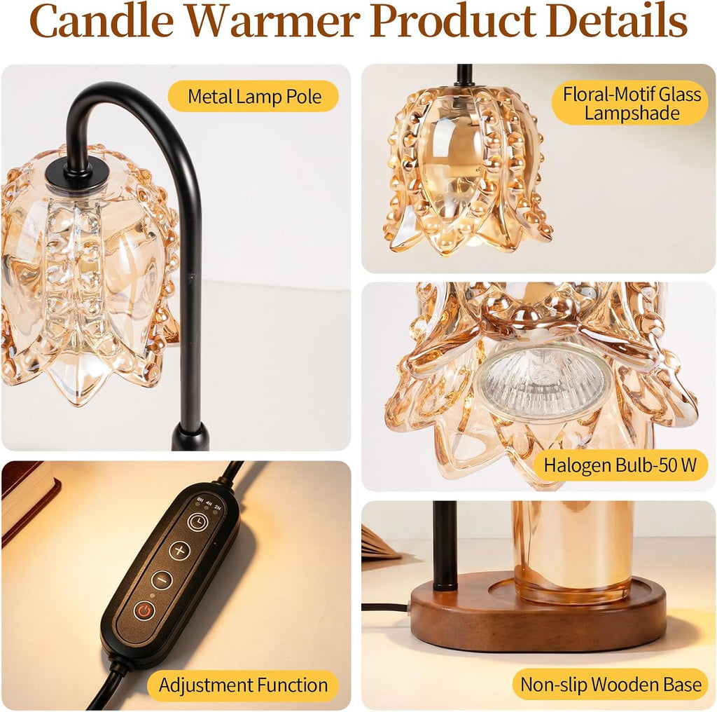 Candle Warmer Lamp for Jar Candles, Height Adjustable and Dimmable with Timer, Flame-Free Top-Down Wax Warmer Lamp, Gift for Women, Mom, Housewarming Gift, New Home Decor (B-Walnut)