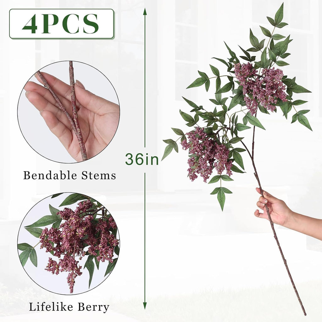 36" artificial nandina berry stem, fake branches for, package contents