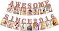Pre-strung Awesome Since 2016 Photo Banner Birthday Decorations for Girls Women- Pink Rose Gold Glitter Happy 10th Birthday and Anniversary Decorations Party Supplies