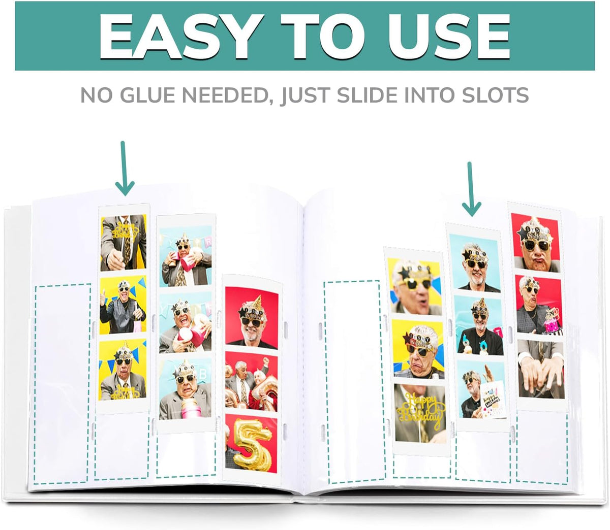 pbf Photo Booth Guest Book, 2x6 Photo Strip Scrapbook Album, White, 1-Pack
