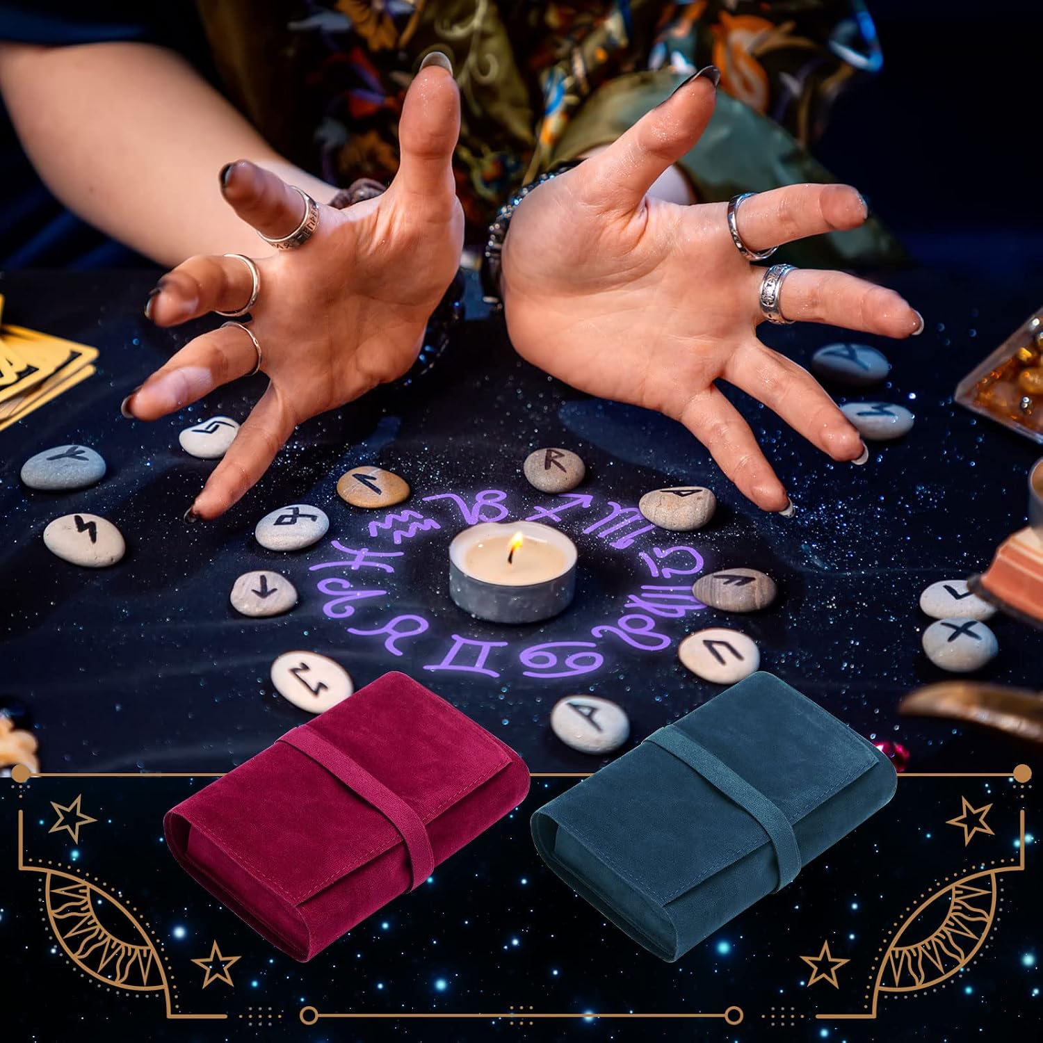 Zhengmy 2 Pieces Tarot Card Velvet Wrap Spread Cloth Pouch Bags Deck Storage Holder for Oracle Playing Cards