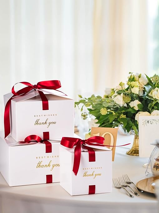 MESHA 8×8×4'' Gift Boxes with Ribbons,10PC White Gift Box with Lid, Thank you Box for Gifts,Candy Treat Boxes for Presents