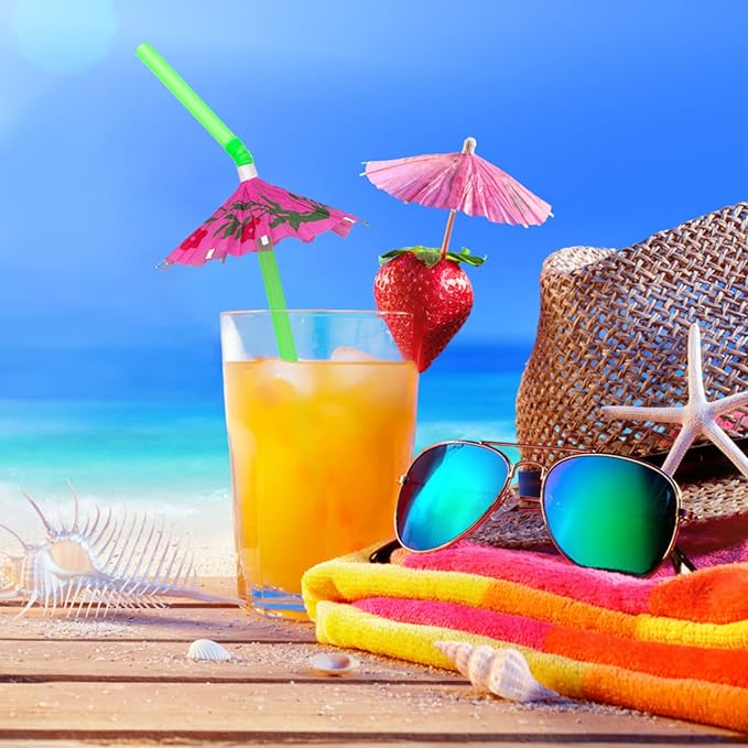 BLUE TOP 100pcs Umbrella Drink Straws 9.45 Inch Assorted Colors, Fancy Mini Paper Umbrella Drink for Cocktail,Milkshake,Juice,Great for Valentine's Day Beach Party,Hawaiian Party,Luau Party,Bar