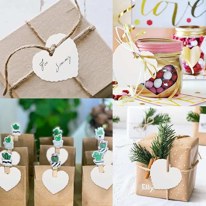 Custom Gift Tag, Personalized Favor Label, Kraft Wrapping Decoration, Wedding Supplies Birthday Party Craft, Thick Paper Hang Card with String (Heart Shape)