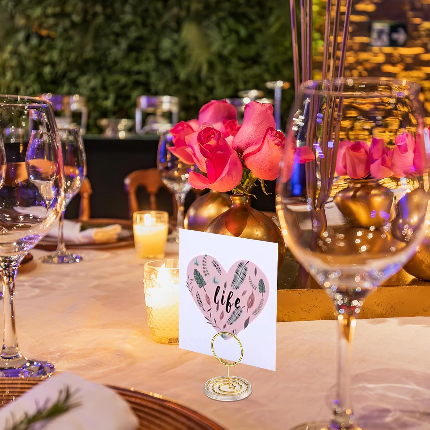 30 Pack Gold Table Number Holders with Clear Stable Base – Metal Place Card Holders for Table, Photo Picture Stands Card Holders for Wedding Party Banquet Restaurant Events (Gold)